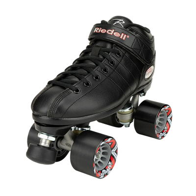 Riedell R3 black low cut, flat boot roller skate.