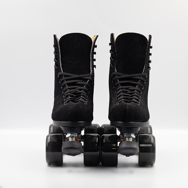 Front on view Moxi Roller Skates Lolly roller skates in Black.