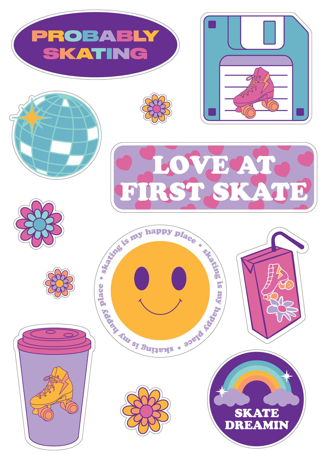 RollerFit digital download sticker sheet with 12 designs.