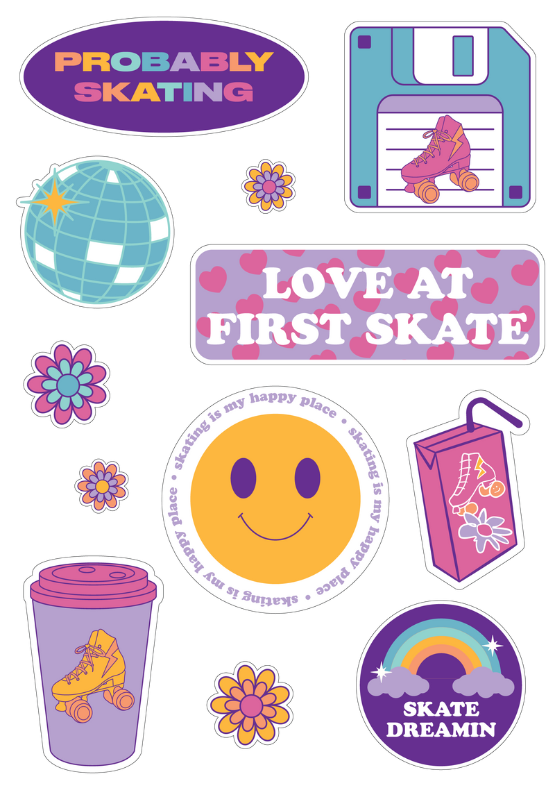 RollerFit digital download sticker sheet with 12 designs.