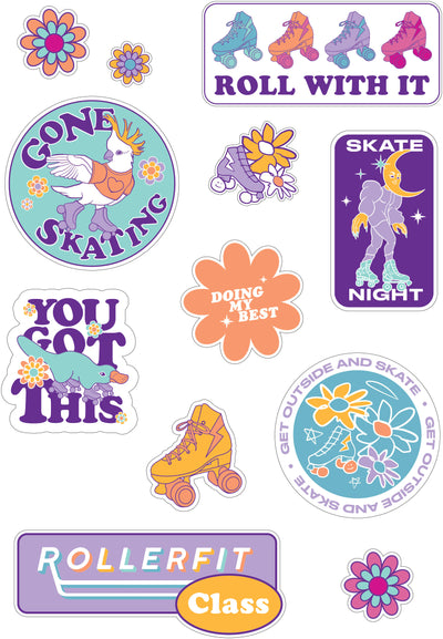 RollerFit digital download sticker sheet with 12 designs.