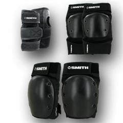 Smith Scabs Youth Tri-Pack in Black with knee pads, elbow pads and wrist guards