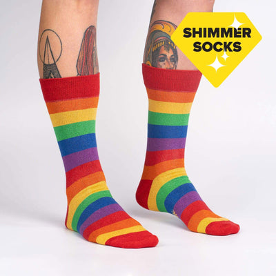 Glitter socks in rainbow stripes.