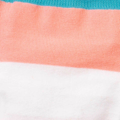 Up close view of socks in trans flag stripes.