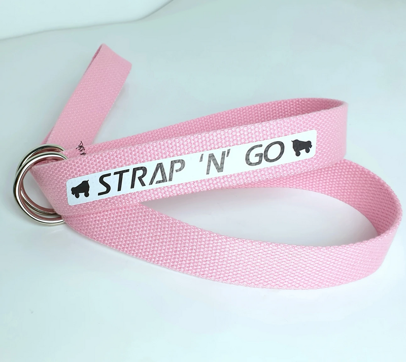 Strap N Go roller skate leash in baby pink.