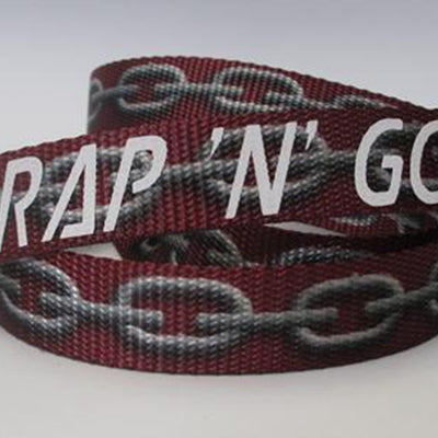 Strap N Go skate leash in maroon and grey chain print.