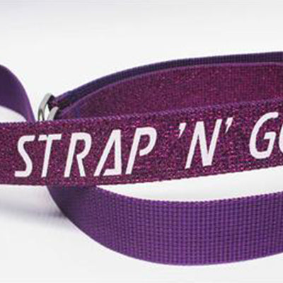 Strap N Go roller skate leash in purple glitter.