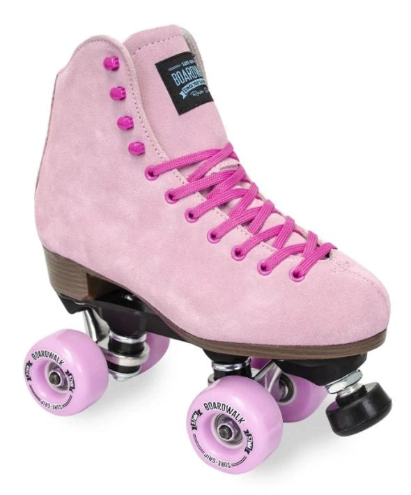 Sure-Grip Boarwalk roller skates in Tea Berry Pink, pastel pink boots and wheels.