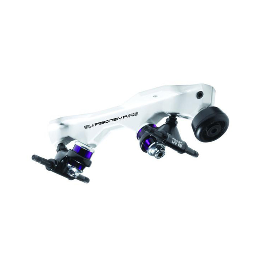 Sure-Grip Avenger Magnesium plate with white finish and black trucks.
