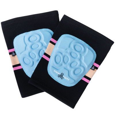 Triple 8 Covert Elbow pads in Sunset, black sleeve with pink and cream centre stripe with baby blue elbow padding.