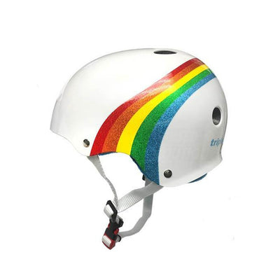 Triple 8 white gloss helmet with glitter rainbow